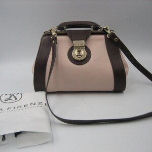 Divina Firenze Leather Crossbody Handbag Satchel Peachy Pink w/ Brown Trim